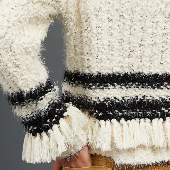 NWT Anthropologie Cora Fringed Eyelash Sweater Ivory Size S Small - Picture 6 of 6